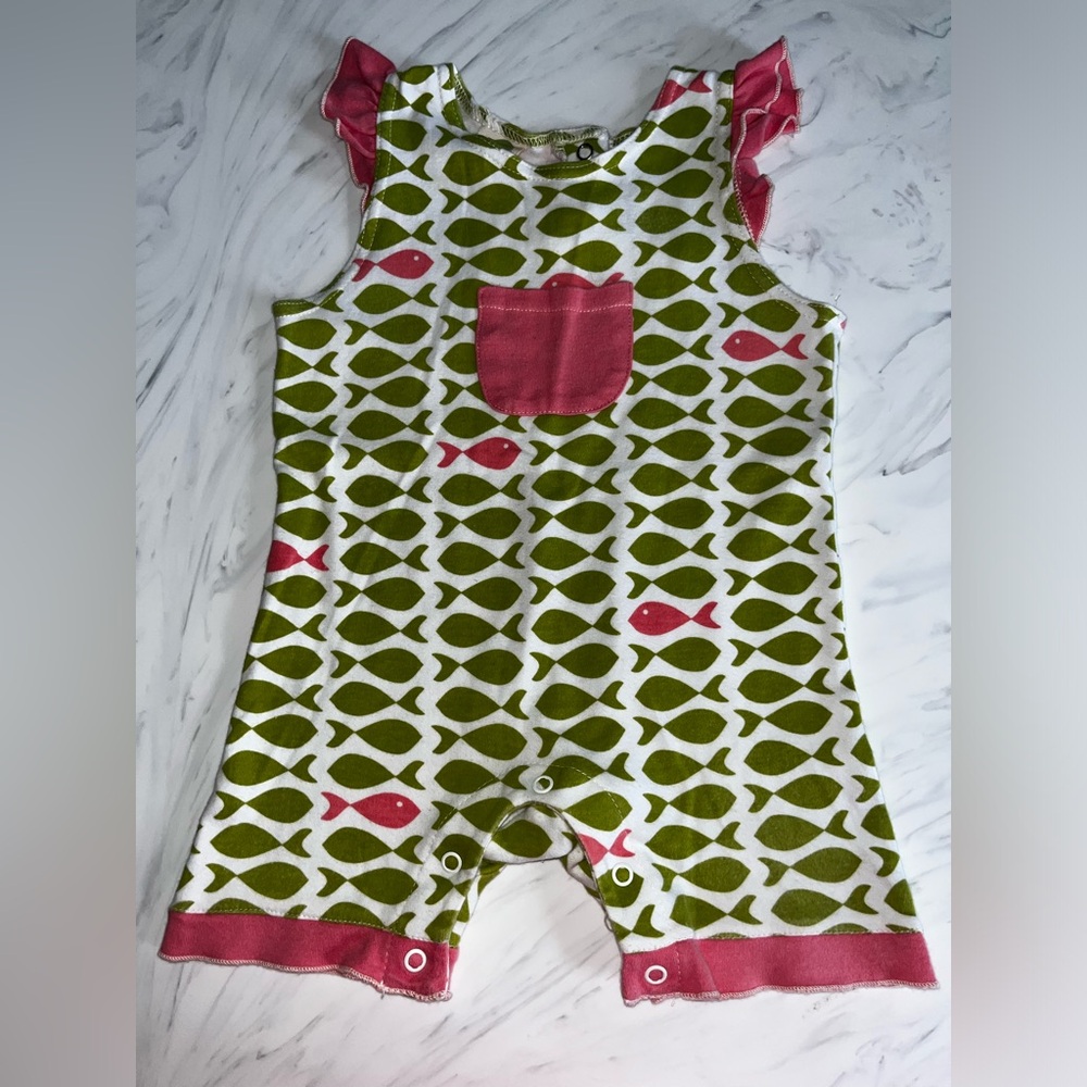 Kiwi industries fish ruffle romper one piece outfit shortall bubble 18-24 mos